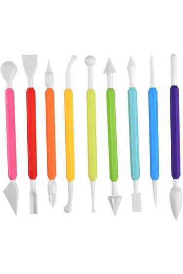 KASTWAVE 9 Pcs Icing Fondant Tools Set for Cake Decorating, Modelling Fondant Kit with 18 Different