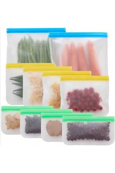 أكياس تخزين طعام قابلة لإعادة الاستخدام، عبوة من 10 قطع، أحجام متعددة، آمنة للاستخدام في الفريزر، مانعة للتسرب