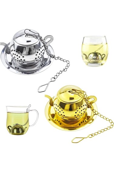 KASTWAVE 2 Pack Stainless Steel Tea Kettle Tea Infuser for Loose, Tea Strainer with Lid and Drip Tr