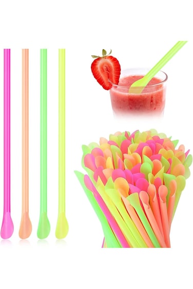 كاست ويف، 400 قطعة من القش البلاستيكي القابل للاستخدام مرة واحدة، للميلك شيك والحفلات، بألوان زاهية و