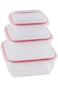 Betty Crocker 3 Piece Square Storage Container Set,Transparent &amp; Red, 650/1500/2800Ml,BC5024