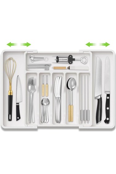 Wantoty Silverware Drawer Organizer, Expandable Utensil Tray for Kitchen, Adjustable Cutlery and Fl