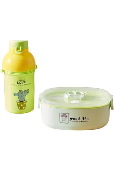 Polypropylene Lunch Box and Water Bottle Set For School Kids Green Colour With fork fork and Spoon