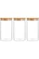 3-piece set Glass Food Containers with Bamboo Wooden Lids for Flour and Sugar, Pasta, Cookies, Nuts