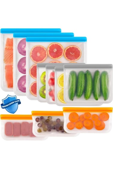 عبوة من 10 أكياس قابلة لإعادة الاستخدام من السيليكون، أكياس تخزين الطعام لحفظ الطعام وطهي الوجبات الخفيفة