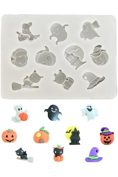 Kejuthrv Halloween Chocolate Molds, Ghost Pumpkin Cat Bat Silicone Chocolate Mould, Halloween Candy