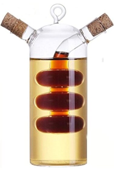 Oil and Vinegar Dispenser Cruet Bottles, 2 in 1 Transparent Glass Oil Bottle, Dual Glass Oil Dispen