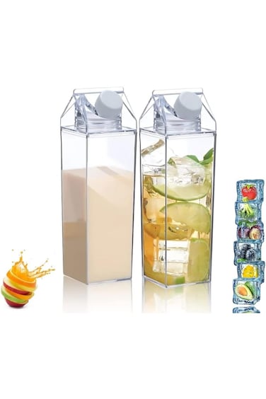 زجاجة مياه مربعة أنيقة وشفافة من Beauenty، عبوة من قطعتين، زجاجة مياه محمولة مقاومة للتسرب