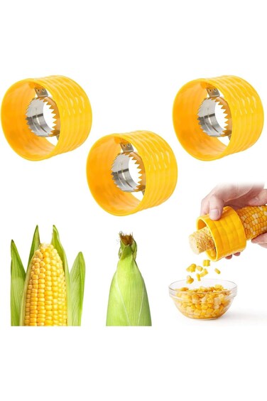 3-Pack Corn Peeler, Built-in Cup Grater,Corn Peeling Tool, Corn Cob Stripper (Yellow)