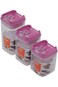 Lawazim Food Container Set - 3 Piece S-M-L Clear/Pink - Transparent BPA-Free Plastic Jars with Lids