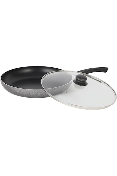 Royalford 20 CM Aluminum Fry Pan- RF11974  With Tempered Glass Lid, Strong Aluminum Body With Non-S
