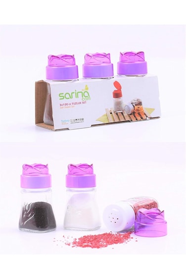 Home Concept Glass Salt And Pepper Shakers 3 Piece Set, Purple