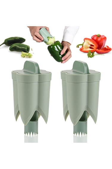 Pepper Seed Corer Remover, 2024 New 2 in 1 Bell Pepper Cutter Pepper Porer Seed Remover Tool, Quick