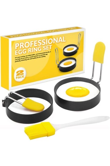 Paporich 2Pcs Egg Ring for Frying Eggs, Foldable Round Egg Shaper Mold with Anti-scald Handle and O