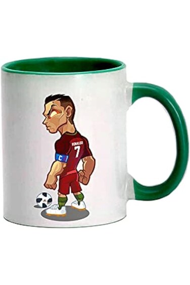كوب قهوة كريستيانو رونالدو من MEC بمقبض أخضر داكن، 11 أونصة، كوب شاي CR7 متحرك، هدية له