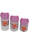 Lawazim Sealed Food Container- 3 Piece S-M-L Round Pink - Transparent BPA-Free Plastic Jars with Li