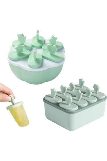 KASTWAVE Ice Lolly Moulds, Green Ice Cream Mould, One Round and One Square with Lid, One Round and