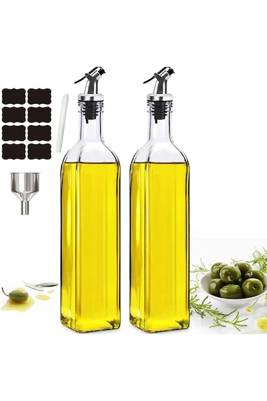 Mupotram Olive Oil Dispenser, Vinegar and Olive Oil Bottle Kitchen Home Dispenser Set 17oz/500ml, w