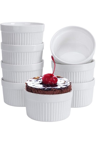 Porcelain Ramekins, Set of 8 (6OZ White), Souffle Dishes, Oven Safe Round Ceramic Bowls Serving For