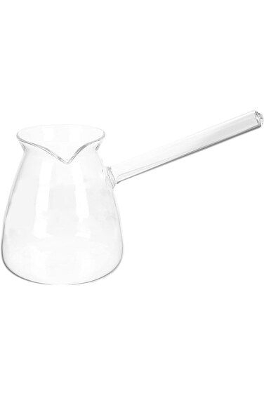 Yardwe 450ML Glass Turkish Coffee Pot with Handle Glass Tea Maker Pot Clear Milk Coffee Pot for Hom