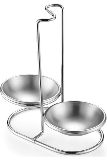 Excefore Standing Spoon Rest with Double Trays, Stainless Steel Upright Spoon Holder, Double Spoon