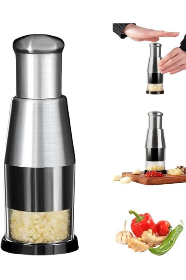 مفرمة الثوم المضغوط من بابوريش، مفرمة طعام يدوية آمنة مع حاوية، سهلة التنظيف