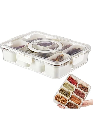 OctStory Plastic Seasoning Organizer Box, Spice Storage Containers Snack Condiment Food Holder 8 Co