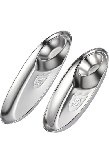 KASTWAVE Chip and Dip Tray, 2 Pcs Sauce Dish Sushi Plates Seasoning Bowl Chip, Stainless Steel Sauc