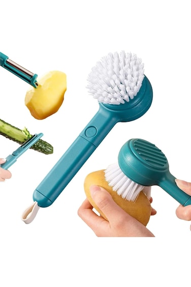 Khazna Fruit Vegetable Brush, Potato Carrot Cleaning Brush, Scrubber Brush with Peeler 2 in 1 Kitch
