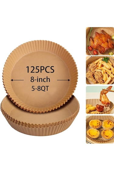 OZORI 125pcs Air Fryer Paper Liners, 8 inch Natural Non-stick Parchment Paper, Non-Stick Air Fryer