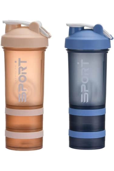 OctStory Shaker Bottle, 3-Layer Protein Shaker with powder and pill Storage Container,500ml/17oz, L