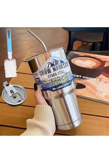 Rubvrenti 32 oz Tumbler with Straw,Stainless Steel Coffee Cup,with Spill Resistant Lid&amp;Reusable Str