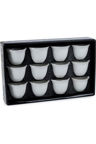 Cuisine Art Shallow Elegant 6-Piece 180cc Porcelain Ceramic Cawa Set - White Cups with Gold Rim