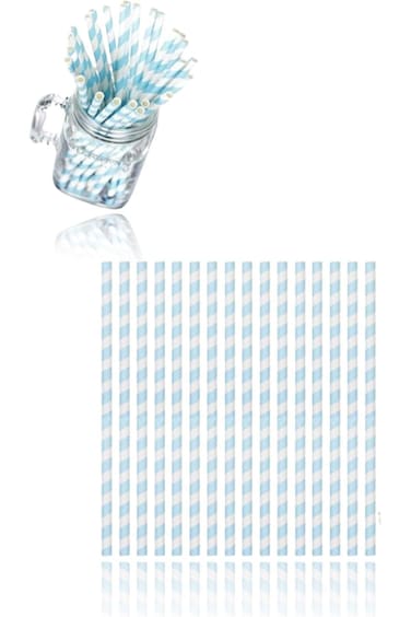 Sweet seven Blue Striped Paper Straws - 100 Pack - Party Drinking Straws for Celebrations, Weddings