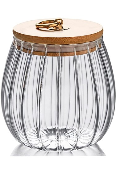 ABIN Glass Coffee Nuts Canister Airtight Storage Jar Petal Decorative Container with Bamboo Lid Met