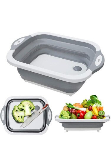 لوح تقطيع متعدد الوظائف قابل للطي، حوض أطباق قابل للطي، لوح تقطيع، مصفاة، خضراوات