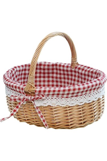 FOKFO Little Red Riding Hood Basket Hand Woven Picnic Bag Gift Basket Wicker Storage Basket Linen I