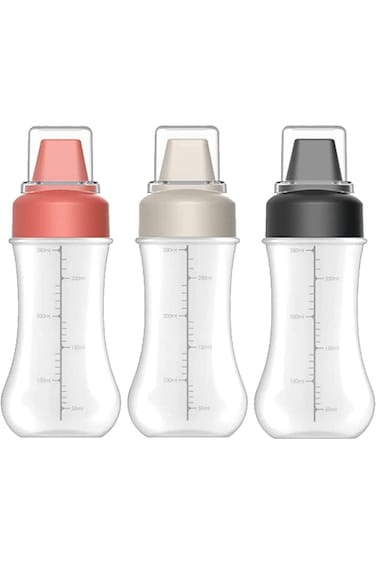 3-Pack Condiment Squeeze Bottles,350ml Leak Proof Condiment Squeeze Spray Bottle - with Lid and Sca