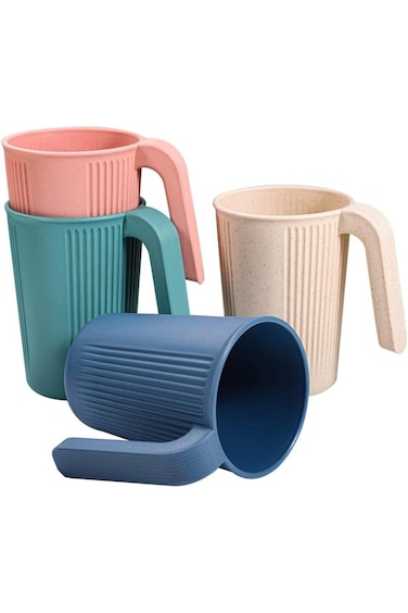 Khazna Reusable Plastic Cup, Unbreakable Wheat Drinking Cup, Coffee Mugs with Handles, Eco Friendly