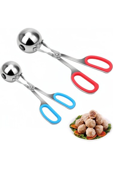ALMEKAQUZ 2 Pcs None-Stick Meatball Maker, Meat Baller Stainless Steel, with Detachable Anti-Slip H