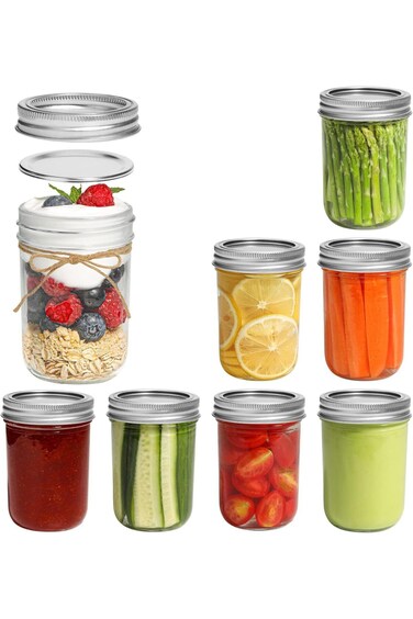 NALACAL Small Mason Jars 8oz - 8 Pack, Regular Mouth Mason Jar with Lids and Seal Bands, Glass Half