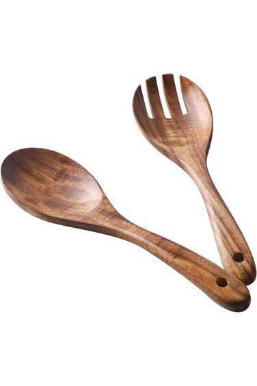 Wooden Acacia Salad Servers with Salad Spoon and Fork Set Cooking Utensils