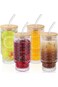NALACAL Drinking Glass Cups with Bamboo Lid and Straw,Vintage Stackable Highball Water Cup, Skinny