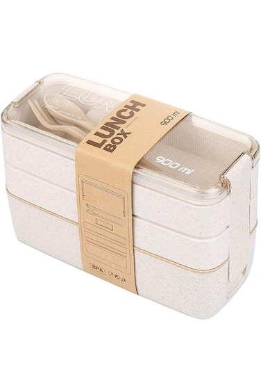 Minta Bento Box, 3-In-1 Lunch Box, Wheat Straw Lunch Container, With Spoon and Fork, High Capacity,