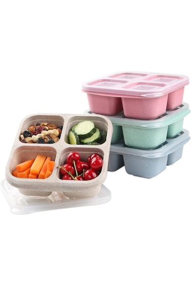 SupWolf 4 Pack Divided Bento Snack Box - 4 Compartments Meal Prep Containers, Reusable Food Storage