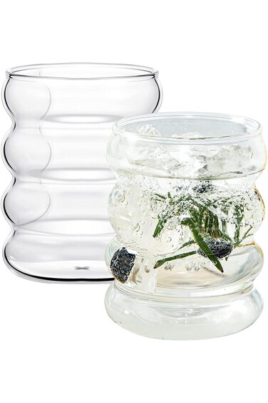 YILANJIN 2 Pcs Drinking Glasses, Clear Glass Cups, Ripple Shape Water Glasses, Creative Drinking Gl