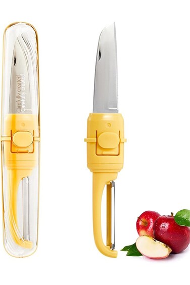 Fruit Knife Peeler, 2 in 1 Stainless Steel Fruit Knife, Multifunctional Portable Peeling Fruit Knif