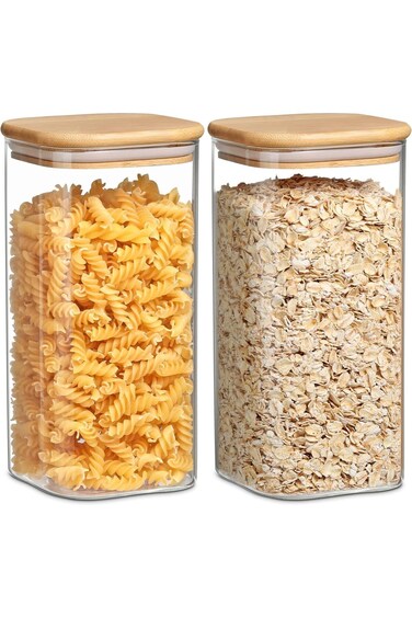 SKY-TOUCH Glass Storage Jars,Airtight Food Canisters,with Bamboo Lid,50oz Storage Jar for Serving T