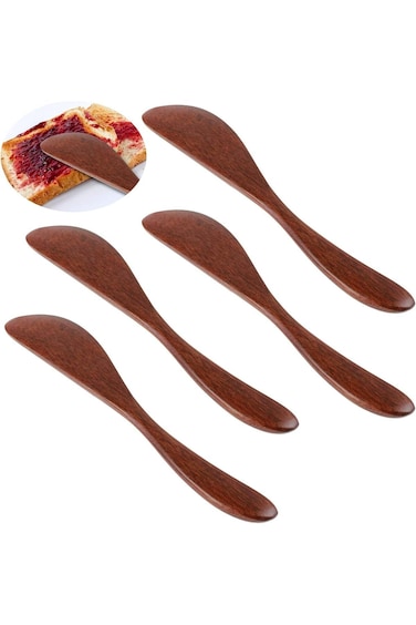 ALMEKAQUZ Wooden Butter Knife, 6 Inch Jam Spreader Knives, Jelly Cheese Spreaders Reddish Brown Con