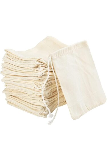50 Pack Cotton Muslin Tea Strainer Filter Bags, Cotton Bags Reusable Mesh Bags with Drawstring 100%